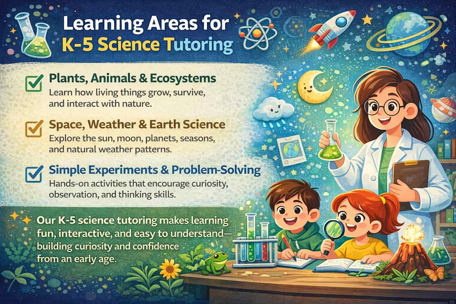 K–5 science tutoring learning areas